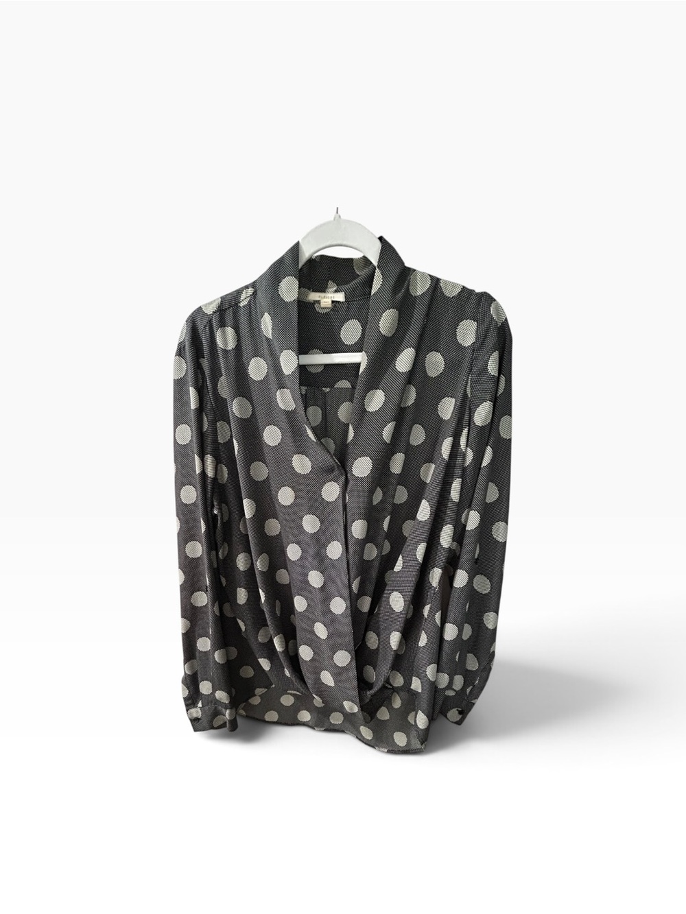 Anthropologie Pleione Black Polka Dot Wrap Blouse - Picture 2 of 6